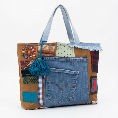 Bolso Tote Patchwork Multicolor y Denim