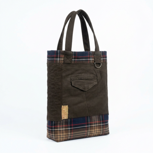 Bolso Tote Marrón y Cuadros