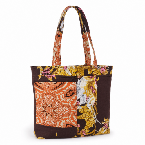 Bolso Tote Marrón, Naranja y Dorado