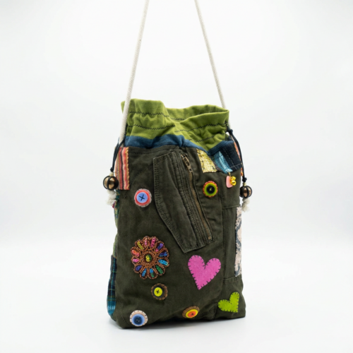 Bolso Bandolera Verde Oliva y Multicolor