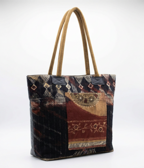 Bolso Tote Negro, Terracota y Textura Croco