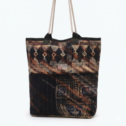 Bolso Tote Azul Marino, Terracota y Plaid