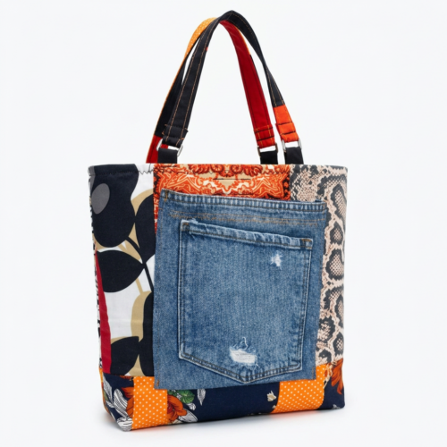 Bolso Tote Multicolor Patchwork y Denim