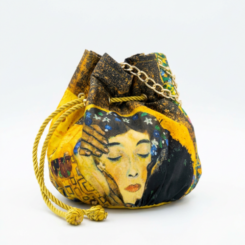 Bolso Bombonera Artístico Tacto de Seda Amarillo y Negro