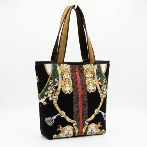 Bolso Tote Negro, Marrón y Estampado Barroco